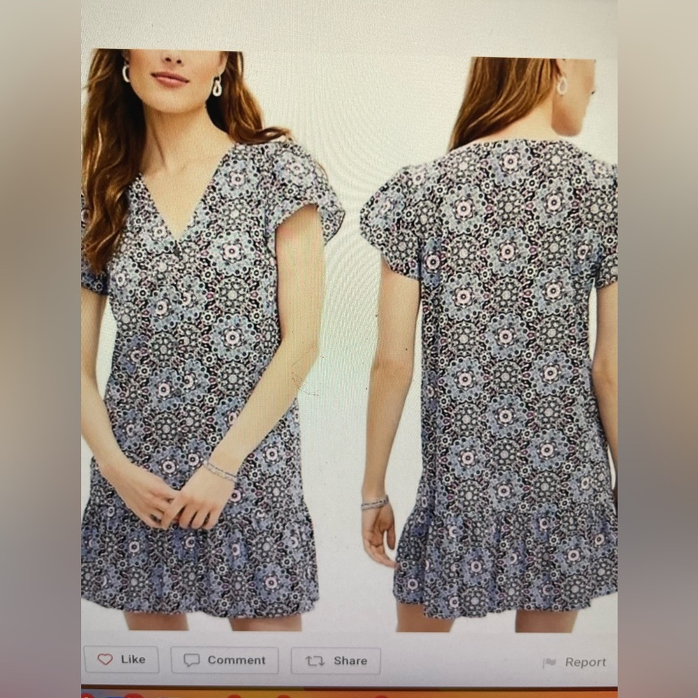 Loft Loral Medallion Button Up Ruffle Flounce Dress